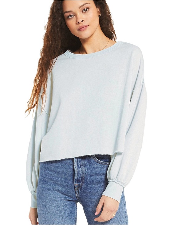Z Supply Tops - Z Supply Tempest Light Blue Cropped Drop-Shoulder Sweatshirt